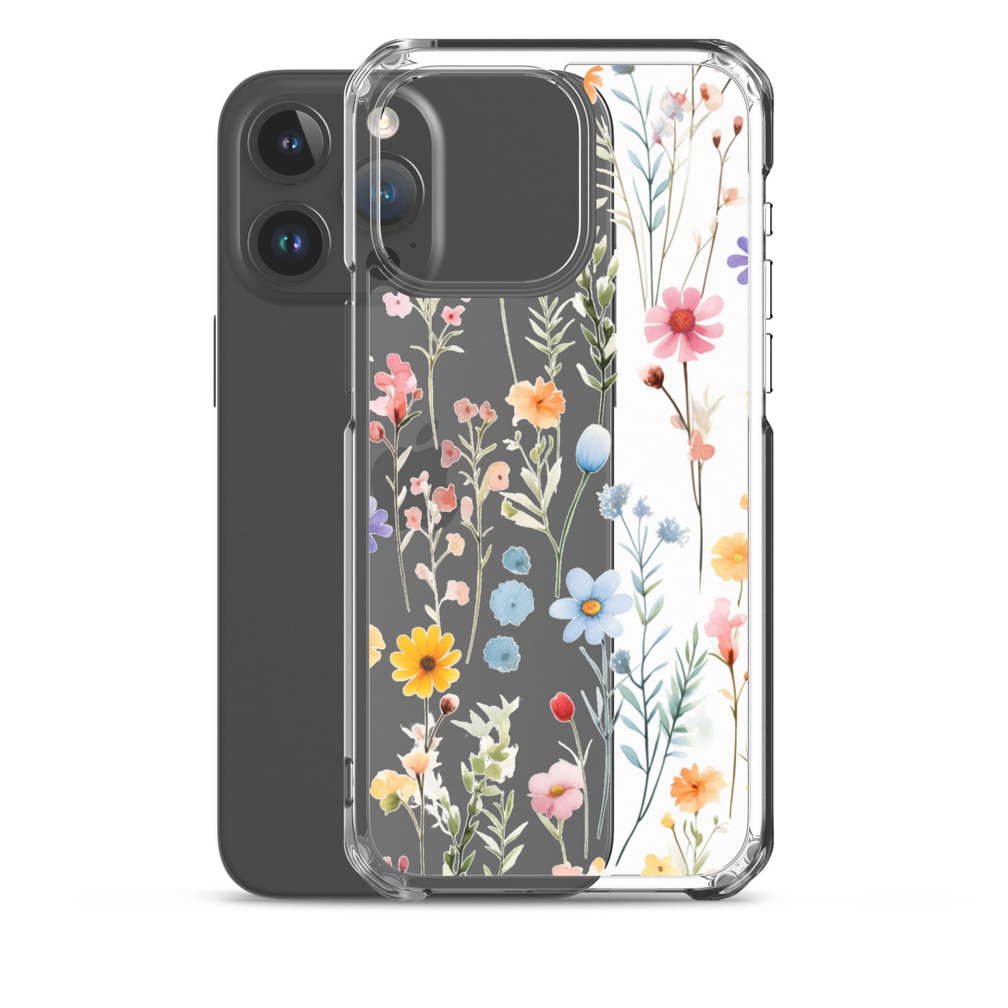 Floral Clear iPhone® 15 14 Pro Max Case, Rainbow Flowers Print Cute Aesthetic iPhone 13 12 11 Mini SE XS XR X 8 7 Transparent