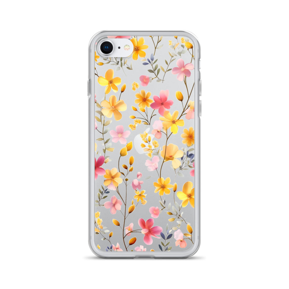 Floral Clear iPhone® 14 Pro Max Case, Yellow Pink Flowers Print Cute Colorful Aesthetic iPhone 13 12 11 Mini SE XS XR X 8 7 Transparent Starcove Fashion