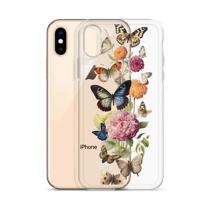 Vintage Butterfly Floral Clear iPhone® 14 Pro Max Case, Flowers Print Cute Aesthetic iPhone 13 12 11 Mini SE XS Max XR X 8 7 Transparent Starcove Fashion
