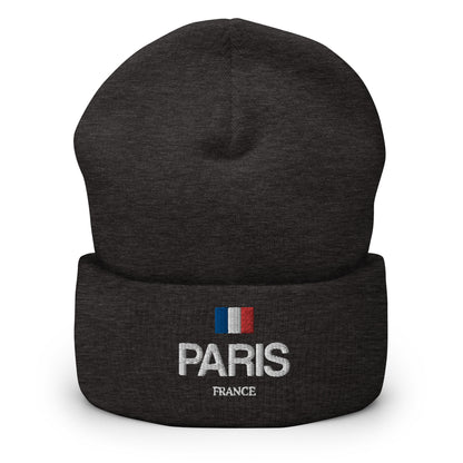 Paris France Embroidered Cuffed Beanie, Vintage City Flag Embroidery Party Men Women Stretchy Winter Adult Aesthetic Cap Hat Gift