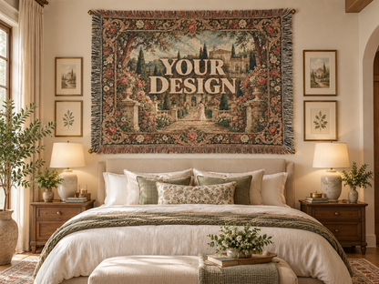 Custom Woven Throw Blanket Tapestry, Personalized Photo Luxury Cotton Fringe Cozy Warm Adult Kids Small Large Sofa Bed 50x60 Wall Hanging