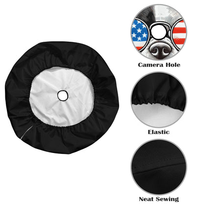 Dog American Flag Spare Tire Cover, French Bulldog Puppy Cool Backup Camera Hole Wheel Unique RV Back Cars Men Women Trailer Campers