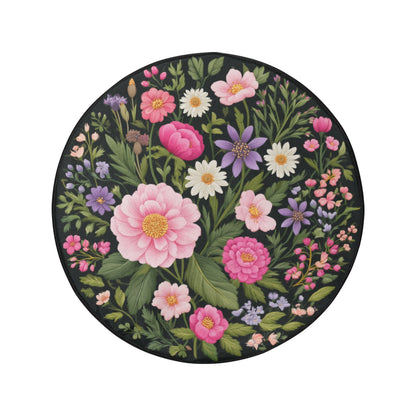 Pink Purple Flowers Spare Tire Cover, Daisy Floral Faux Embroidery Printed Floral Wheel Unique Backup Camera Hole Trailer Back Women RV
