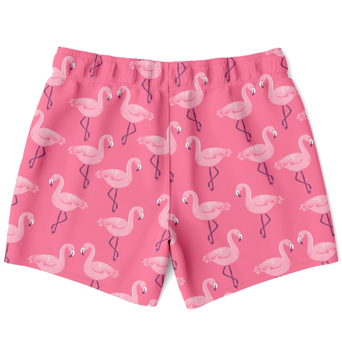 Pink Flamingo Men Swim Trunks, Bird Shorts Beach Surf Swimwear Male Front Pockets Mesh Lining Drawstring Bathing Suit Board Summer