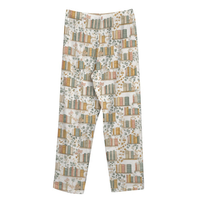 Book Women Pajamas Pants, Reading Flowers Floral Bookworm Library Club PJ Spa Pockets Trousers Matching Ladies Bottoms