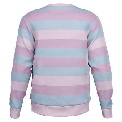 Pastel Striped Sweatshirt, Pink Purple Blue Kawaii Aesthetic Multi Color Crewneck Fleece Cotton Sweater Jumper Pullover Men Women Top