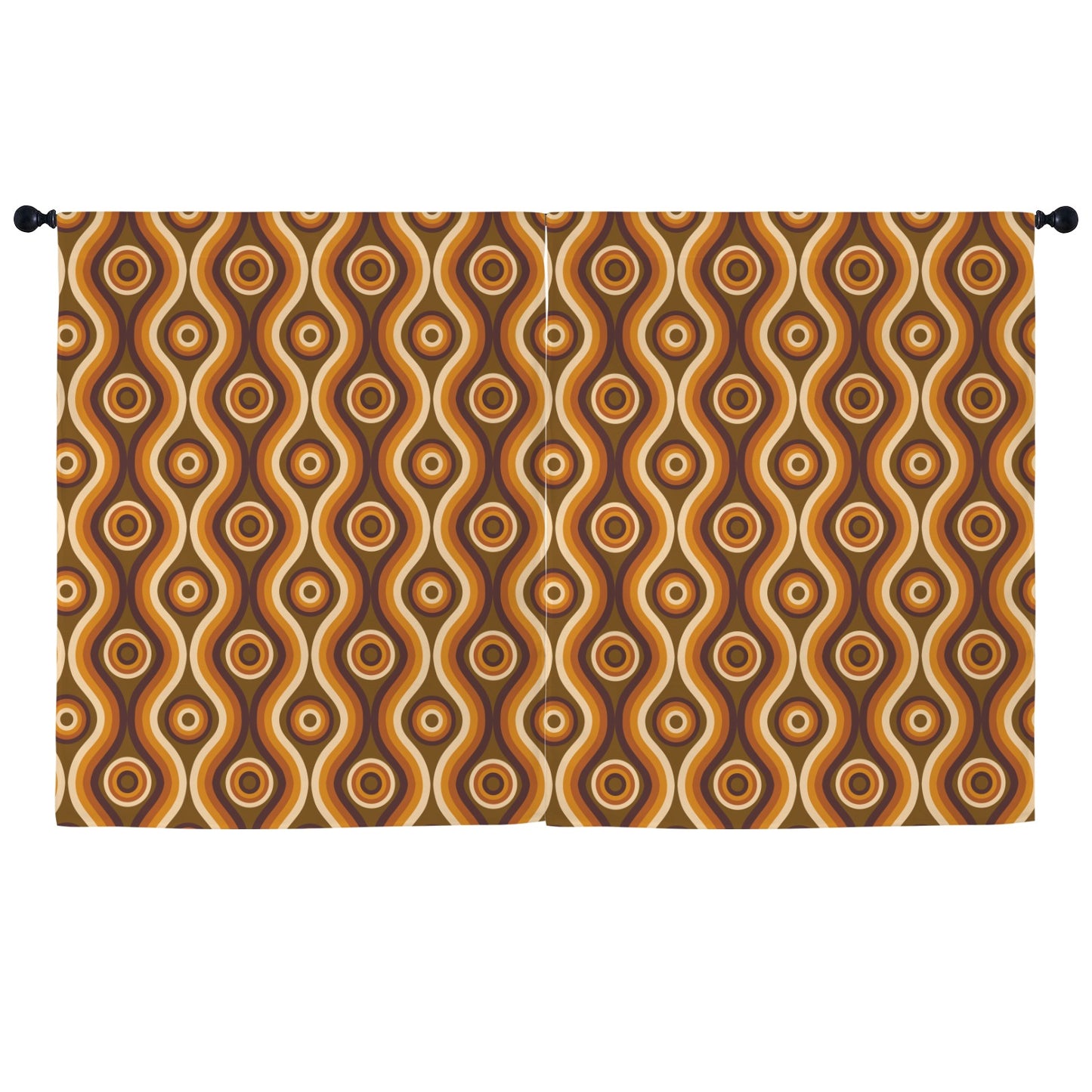 70s Retro Window Curtain, Orange Brown Vintage Kitchen Living Room Bedroom Bathroom Fabric Rod Pocket Decor Housewarming Home 63 Inch