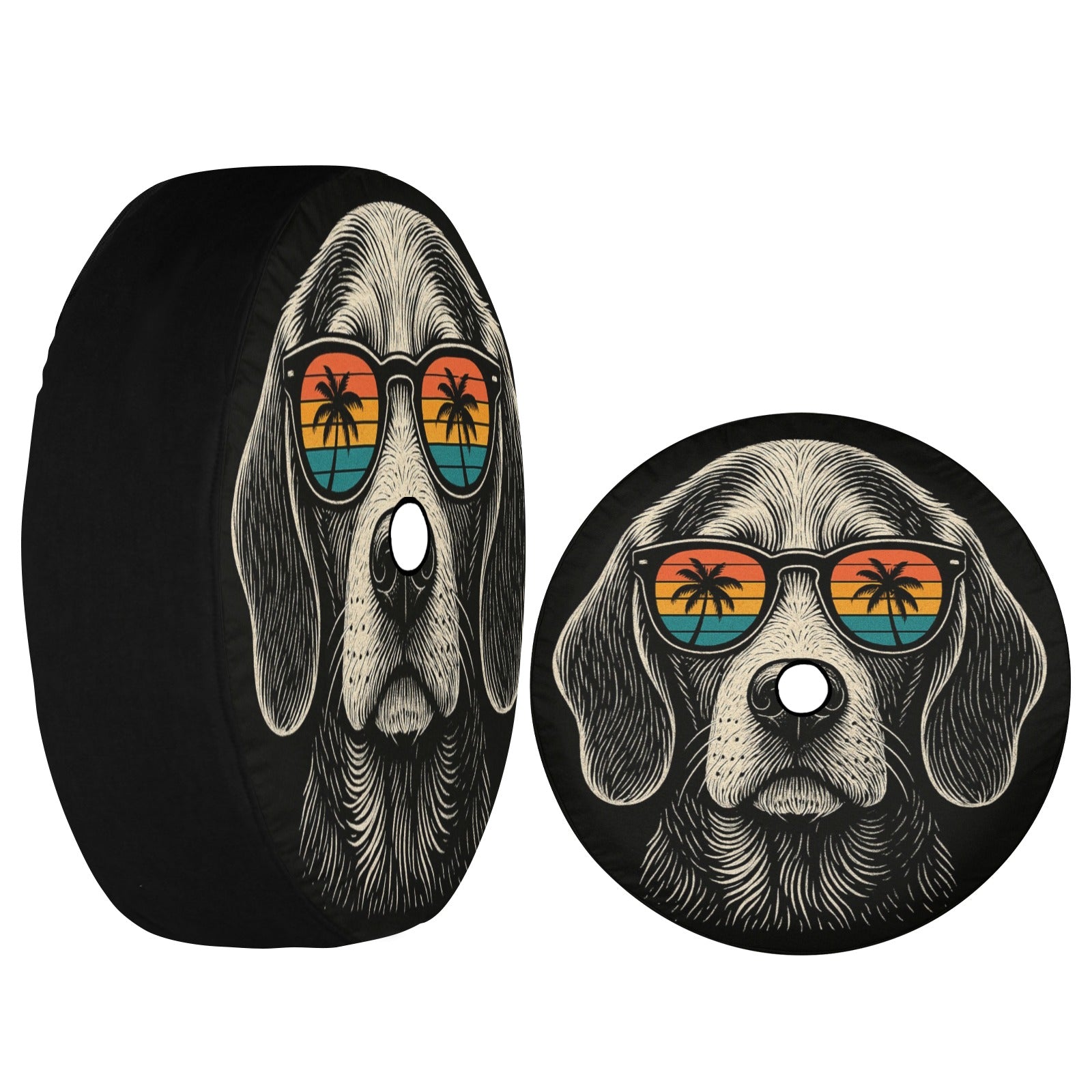 Beagle Dog Spare Tire Cover, Sunglasses Palm Tree Beach Puppy Backup Camera Hole Wheel Unique RV Back Cars Men Women Trailer Campers Extra - Starcove Fashion