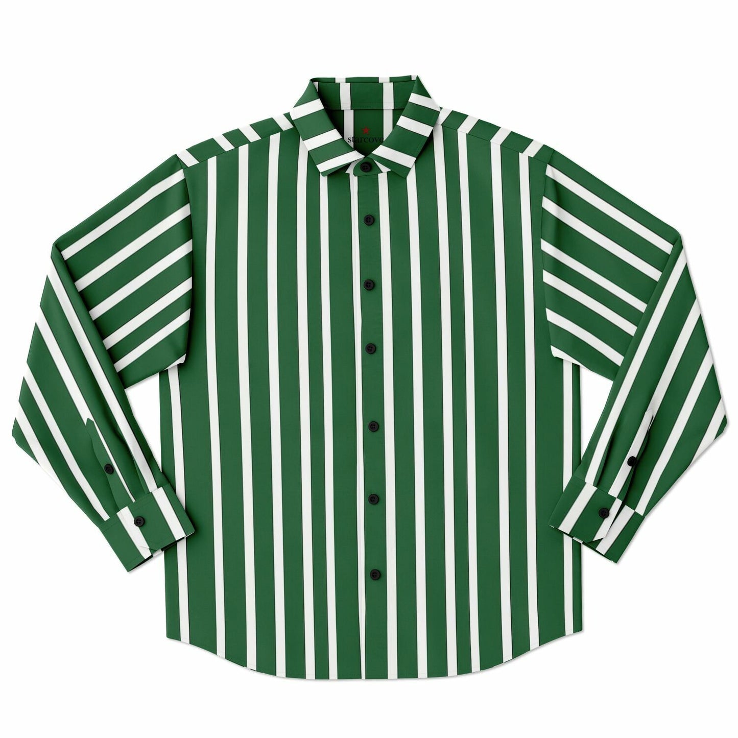 Green White Striped Long Sleeve Men Button Up Shirt, Vertical Stripes Guys Male Print Buttoned Down Collared Graphic Casual Dress Plus Size