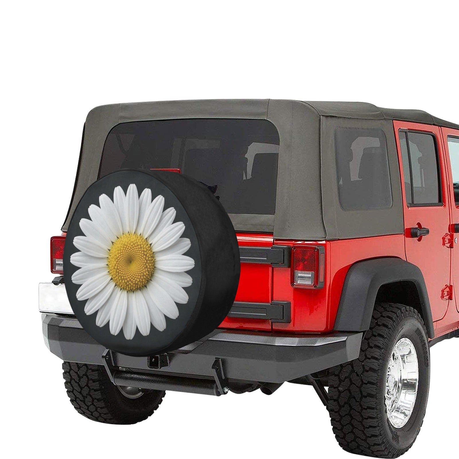 White Daisy Car Spare Tire Cover, Floral Flower Back Rear Extra Wheel Black Camera Hole Unique Women  RV Camper Auto Trailer Motorhome - Starcove Fashion