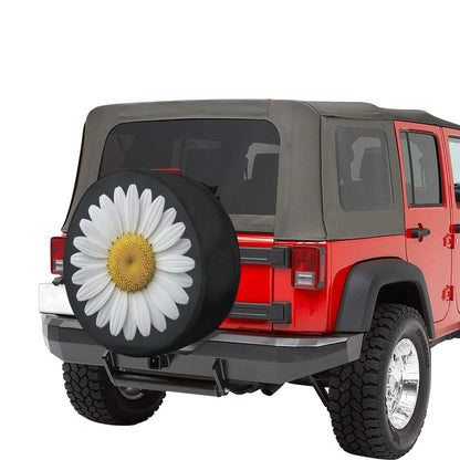 White Daisy Car Spare Tire Cover, Floral Flower Back Rear Extra Wheel Black Camera Hole Unique Women  RV Camper Auto Trailer Motorhome - Starcove Fashion
