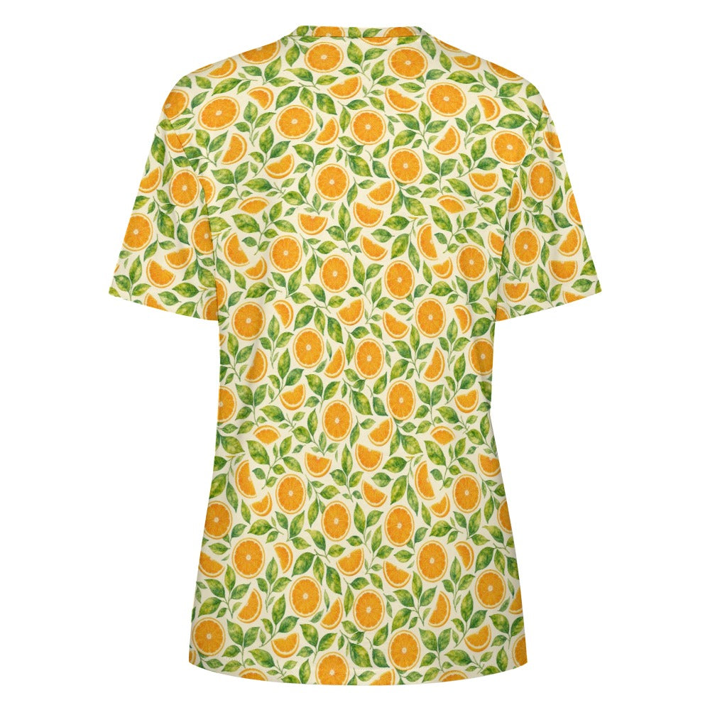 Oranges Women Cotton Tshirt, Summer Fruit Yellow Ladies Female Designer Adult Graphic Aesthetic Fashion Fitted Crewneck Tee Shirt Top - Starcove Fashion