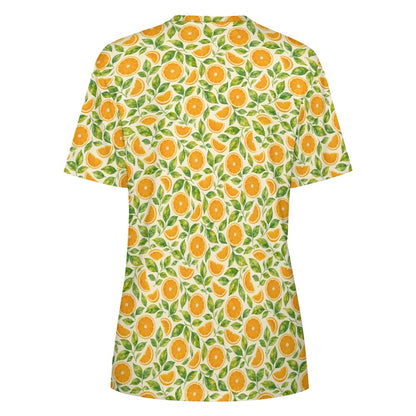 Oranges Women Cotton Tshirt, Summer Fruit Yellow Ladies Female Designer Adult Graphic Aesthetic Fashion Fitted Crewneck Tee Shirt Top - Starcove Fashion