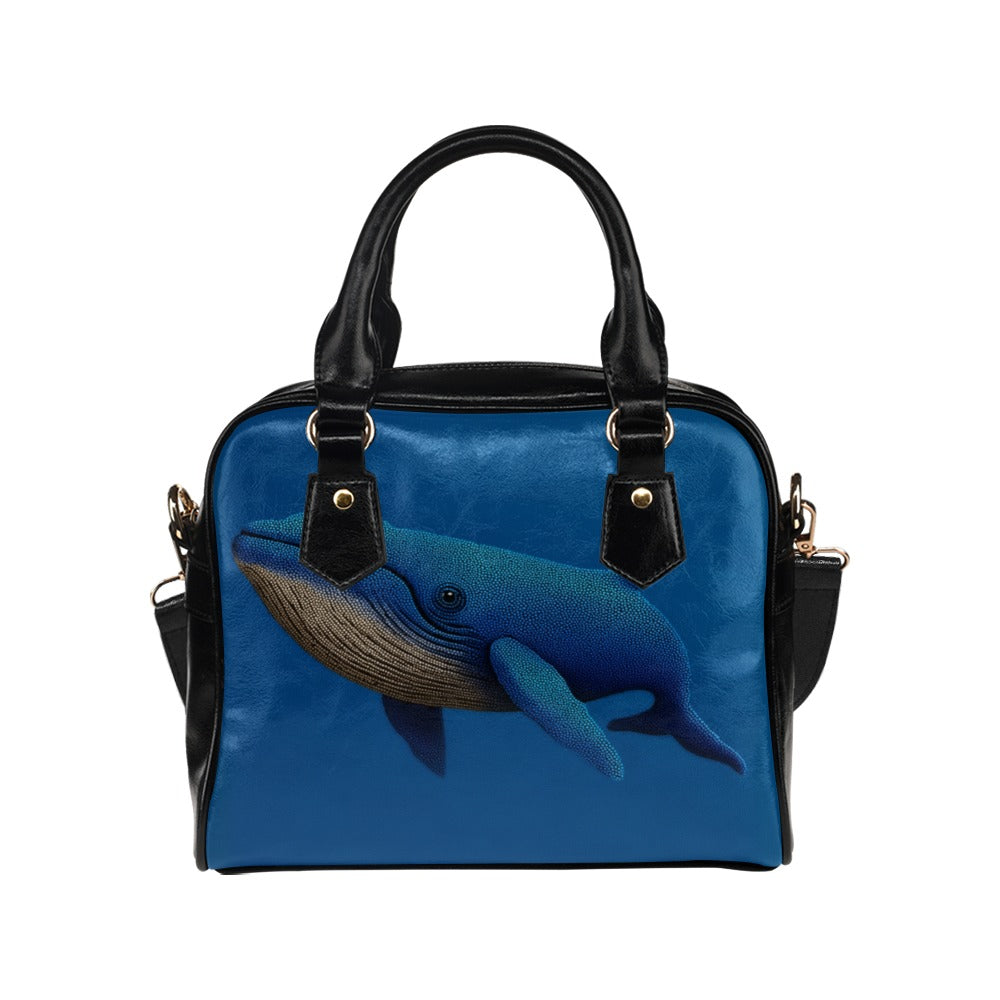 Whale Shoulder Purse, Blue Marine Animal Cute Black Small Retro Vintage Vegan Leather Women Designer Handbag with Strap Crossbody Bag