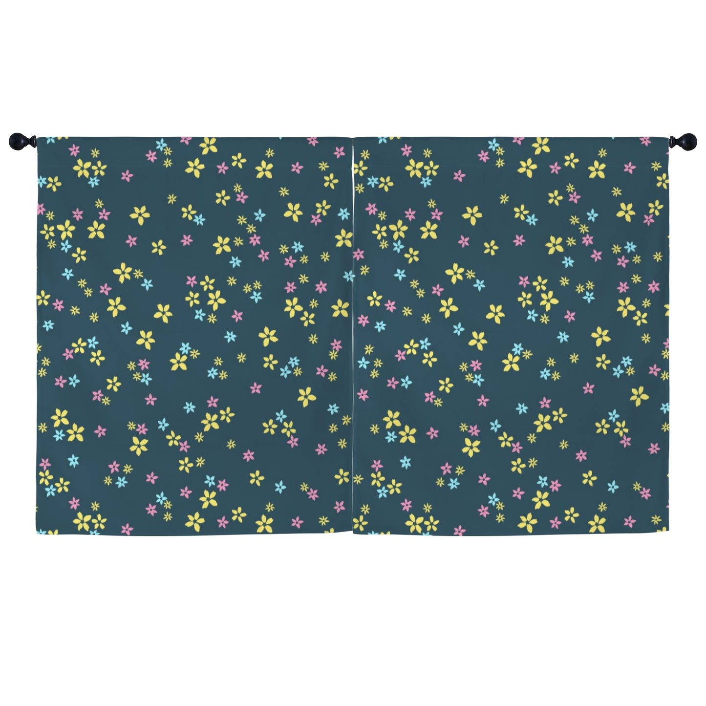 Green Yellow Floral Modern Window Curtain, Flowers Kitchen Living Room Bedroom Bathroom Fabric Rod Pocket Decor Housewarming Home 63 Inch