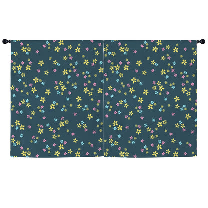 Green Yellow Floral Modern Window Curtain, Flowers Kitchen Living Room Bedroom Bathroom Fabric Rod Pocket Decor Housewarming Home 63 Inch