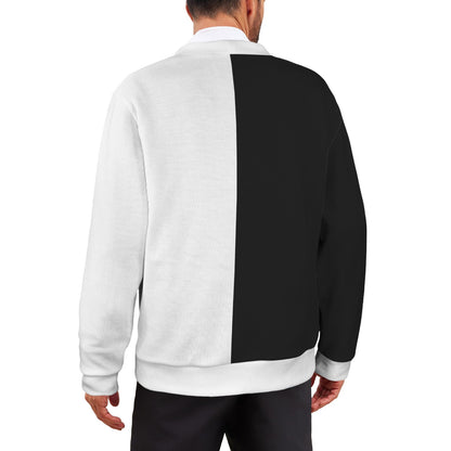 Half Black Half White Men Cardigan, Color Block 2 Tone Male Sweatshirt Sweater Long Sleeve Plus Size V Neck Lightweight Button Up Jumper Top