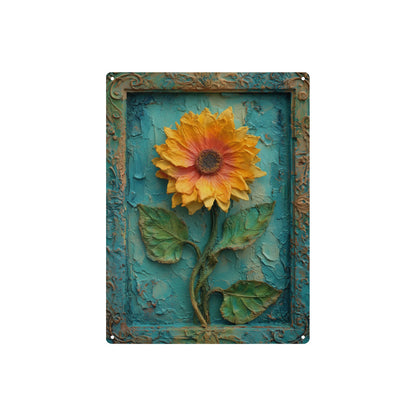 Sunflower Metal Tin Signs, Yellow Flower Printed Farmhouse Vintage Retro Wall Art Hanging Garage Tacker Outdoors Exterior Kitchen Entryway