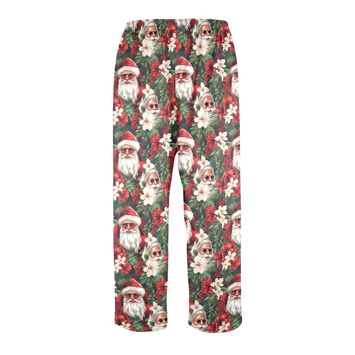 Santa Claus Men Pajamas Pants, Christmas Xmas Green Vintage Retro PJ Pockets Sleep Lounge Trousers Guys Male Plus Size Sleepwear Bottoms