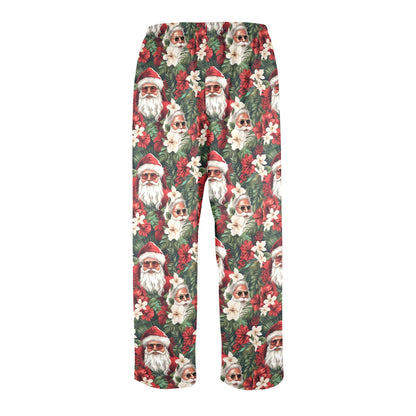 Santa Claus Men Pajamas Pants, Christmas Xmas Green Vintage Retro PJ Pockets Sleep Lounge Trousers Guys Male Plus Size Sleepwear Bottoms
