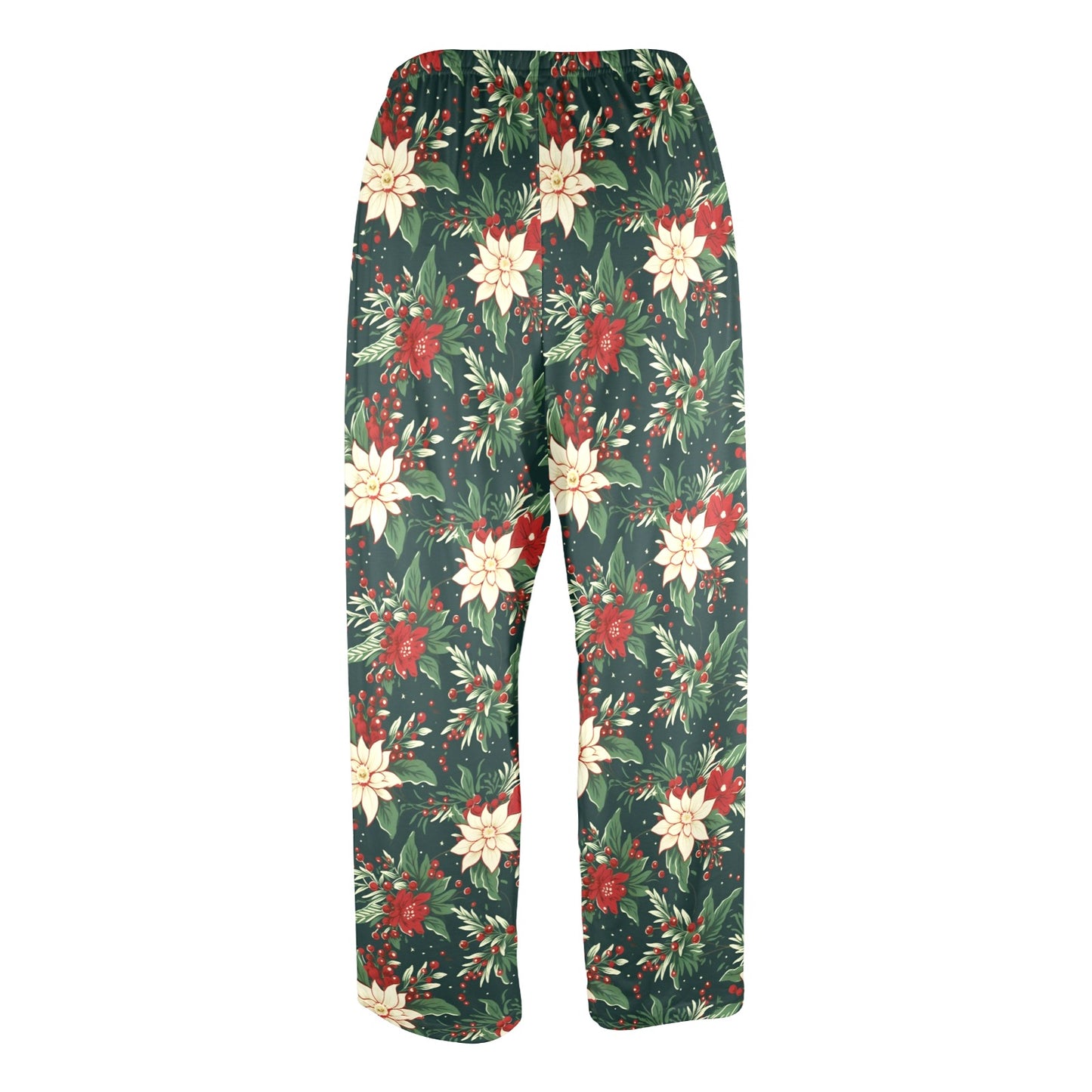 Christmas Berries Men Pajamas Pants, Xmas Trees Green Vintage Retro PJ Pockets Sleep Lounge Trousers Guys Male Plus Size Sleepwear Bottoms