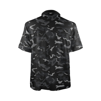 Black Camouflage Men Polo Collared Shirt, Camo Pattern Casual Summer Guys Buttoned Down Up TShirt Short Sleeve Sports Golf Tee