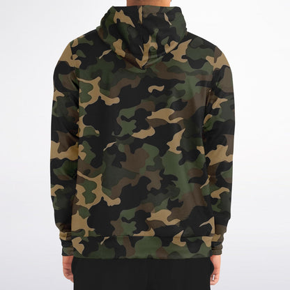 Brown Green Camo Zip Up Hoodie, Black Camouflage Full Zipper Pocket Men Women Unisex Adult Aesthetic Cotton Fleece Hooded Sweatshirt