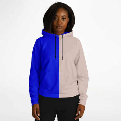 Half Blue Half Beige Hoodie, Two Tone Color Split Pullover Men Women Adult Aesthetic Graphic Cotton Hooded Sweatshirt with Pockets Designer Plus Size - Starcove Fashion