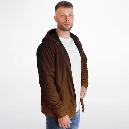 Brown Ombre Zip Up Fleece Lined Hoodie, Gradient Heavyweight Full Zipper Pocket Men Women Unisex Aesthetic Graphic Hooded Sweatshirt Jacket