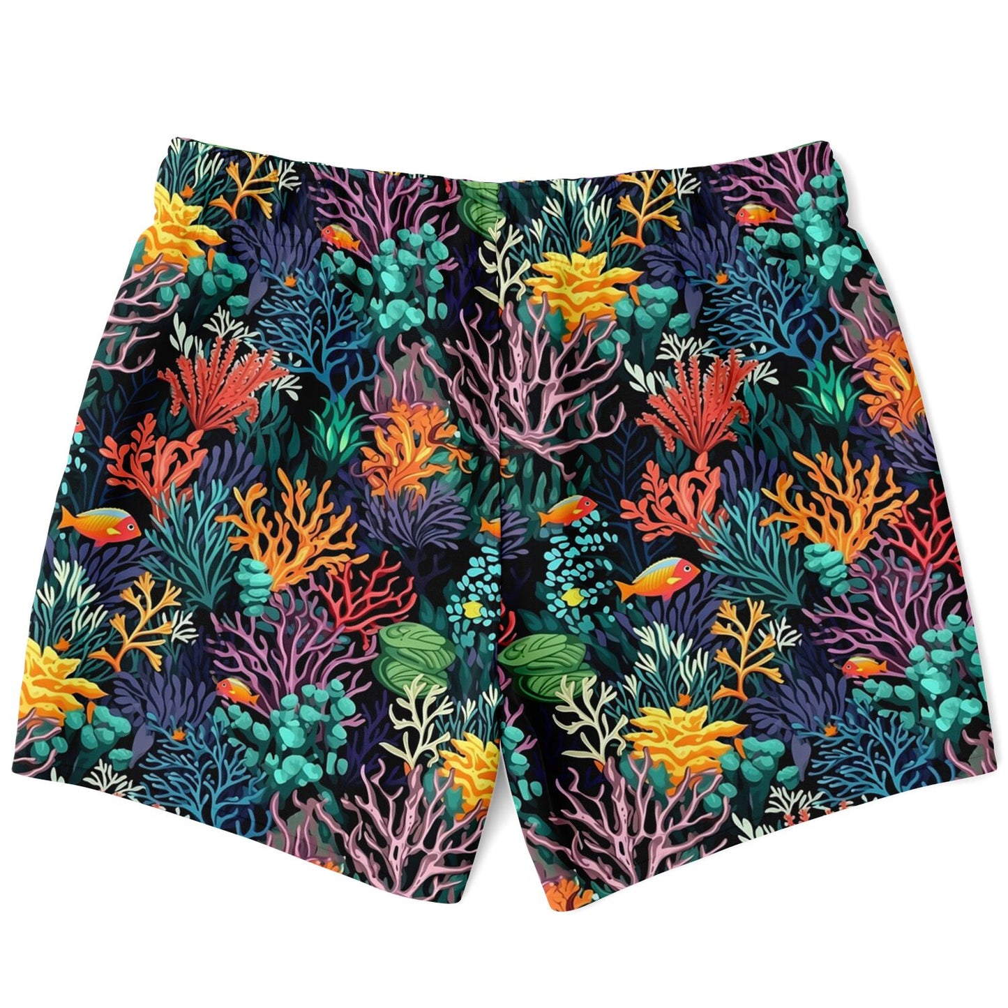 Coral Reef Men Swim Trunks, Sea Ocean Tropical Mid Length Shorts Beach Surf Swimwear Front Pockets Mesh Lining Drawstring Bathing Suit Starcove Fashion