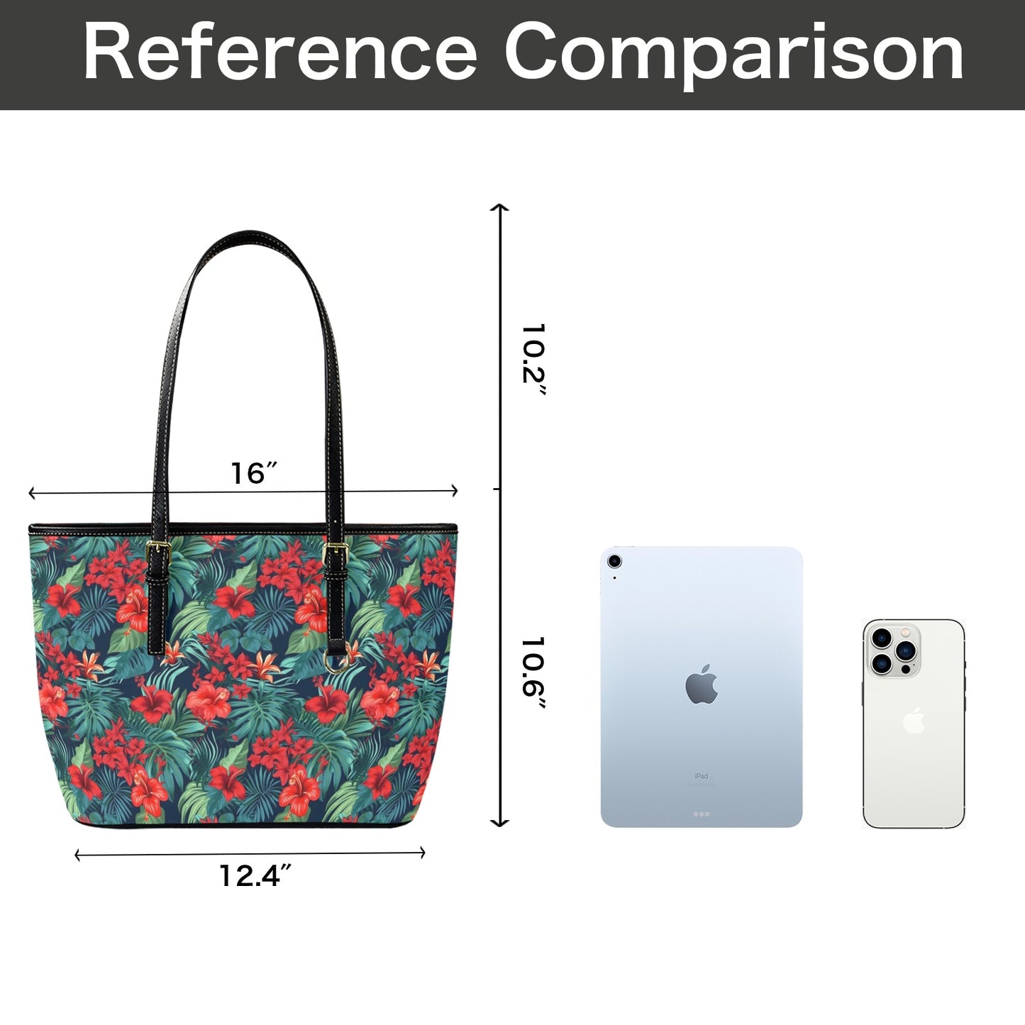 Red Tropical Flowers Tote Bag Purse, Hibiscus Floral Art Women Vegan Leather Handbag  Zip on Top Designer Handmade Shoulder Ladies Bag