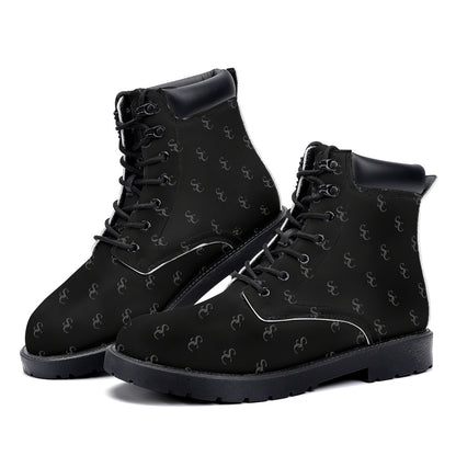 Black Leather Boots, Starcove Monogram Lace Up Shoes Hiking Women Men Female Festival Black Ankle Combat Work Winter Casual