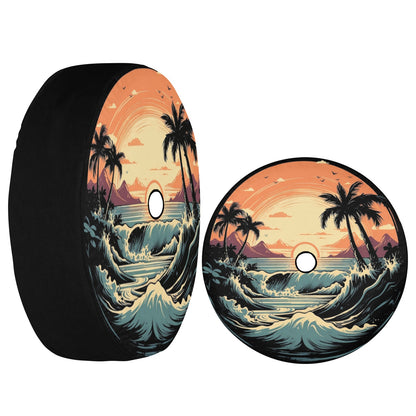Beach Spare Tire Cover, Sunset Backup Camera Hole Rear Wheel Accessories Sun Tropical Palm Trees Waves Custom Unique Trailer Camper RV Back - Starcove Fashion