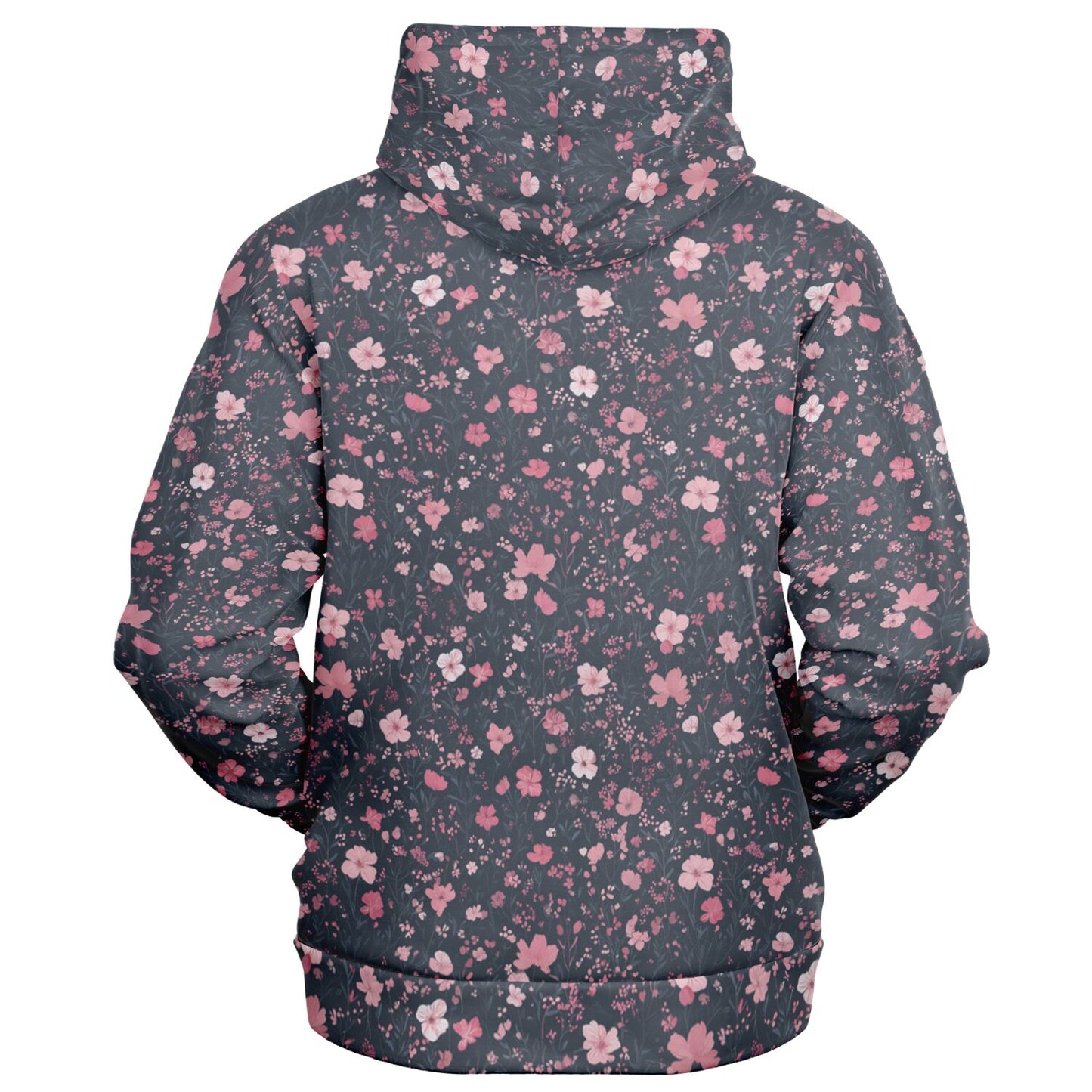 Floral Pink Zip Up Hoodie, Ditsy Flowers Full Zipper Pocket Men Women Unisex Adult Aesthetic Graphic Cotton Fleece Hooded Sweatshirt