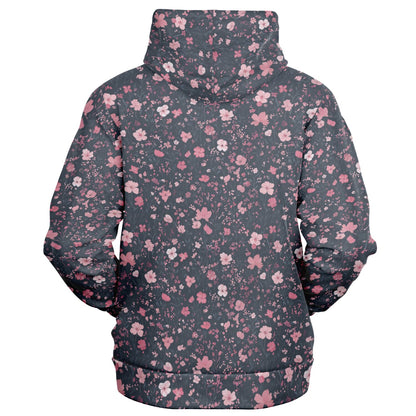 Floral Pink Zip Up Hoodie, Ditsy Flowers Full Zipper Pocket Men Women Unisex Adult Aesthetic Graphic Cotton Fleece Hooded Sweatshirt