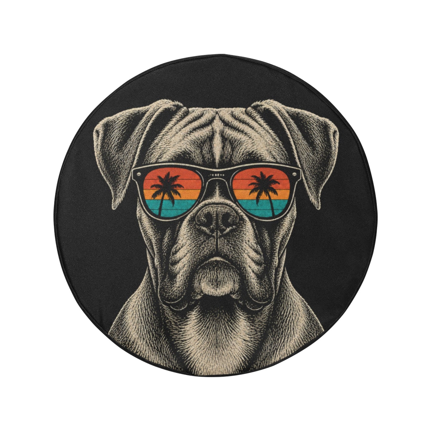 Boxer Dog Spare Tire Cover, Sunglasses Palm Tree Beach Puppy Backup Camera Hole Wheel Unique RV Back Cars Men Women Trailer Campers Extra