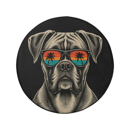 Boxer Dog Spare Tire Cover, Sunglasses Palm Tree Beach Puppy Backup Camera Hole Wheel Unique RV Back Cars Men Women Trailer Campers Extra