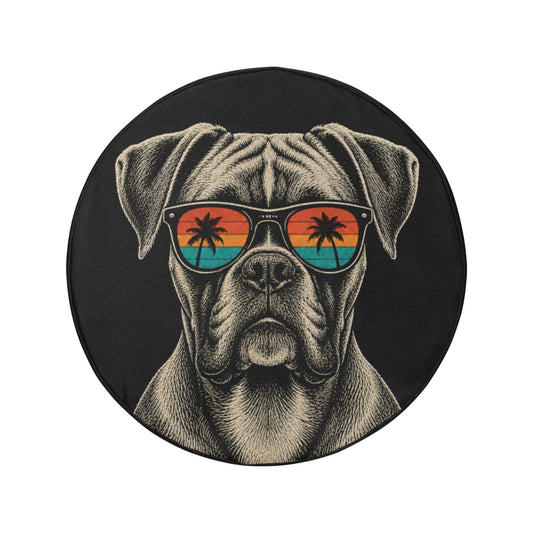 Boxer Dog Spare Tire Cover, Sunglasses Palm Tree Beach Puppy Backup Camera Hole Wheel Unique RV Back Cars Men Women Trailer Campers Extra