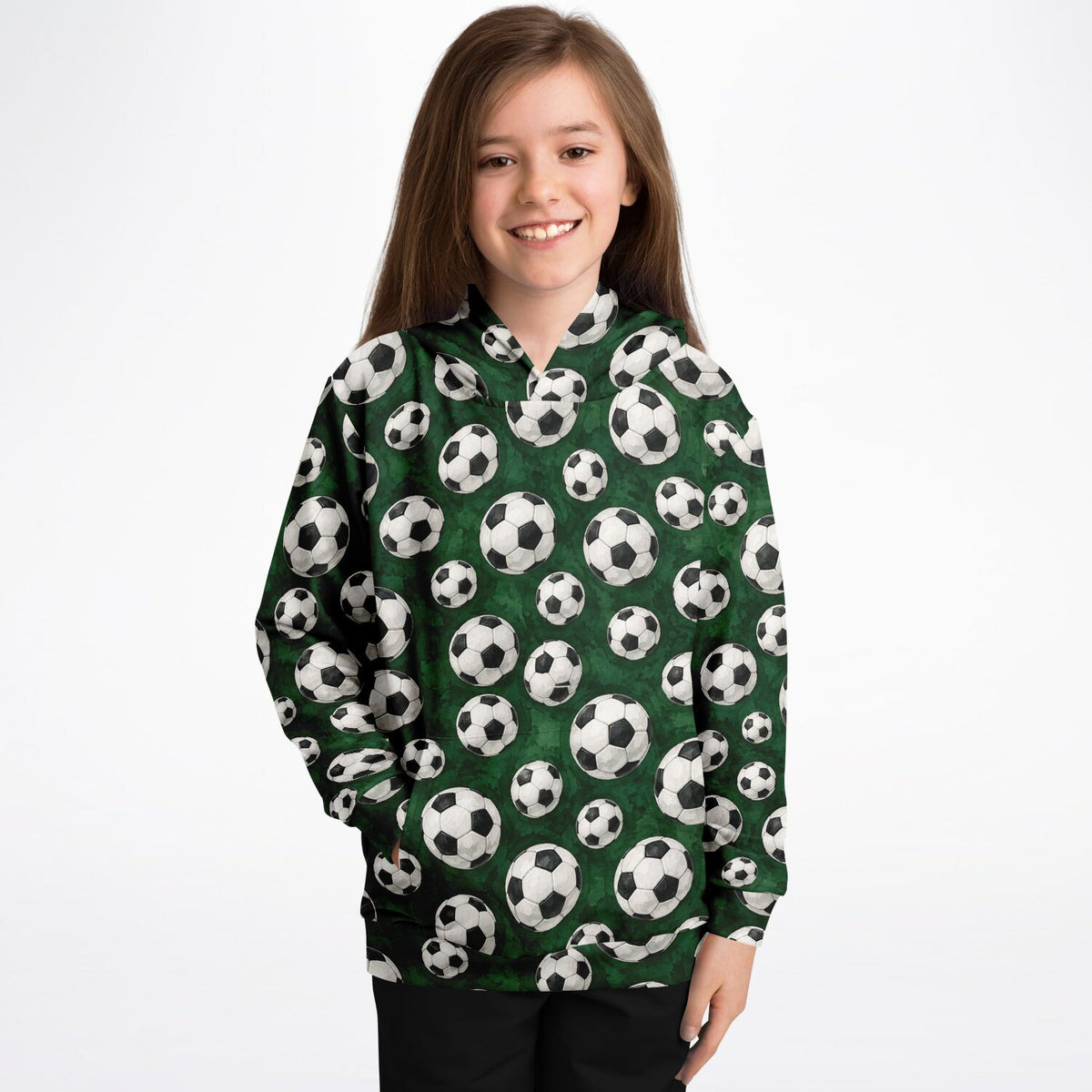Soccer Ball Kids Pullover Hoodie, Football Green Girls Boy Toddler Youth Children Fleece Aesthetic Graphic Cotton Hooded Sweatshirt Pockets