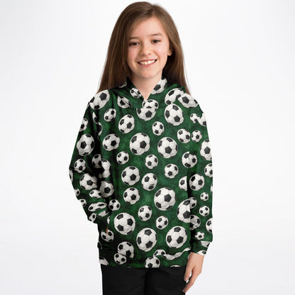 Soccer Ball Kids Pullover Hoodie, Football Green Girls Boy Toddler Youth Children Fleece Aesthetic Graphic Cotton Hooded Sweatshirt Pockets