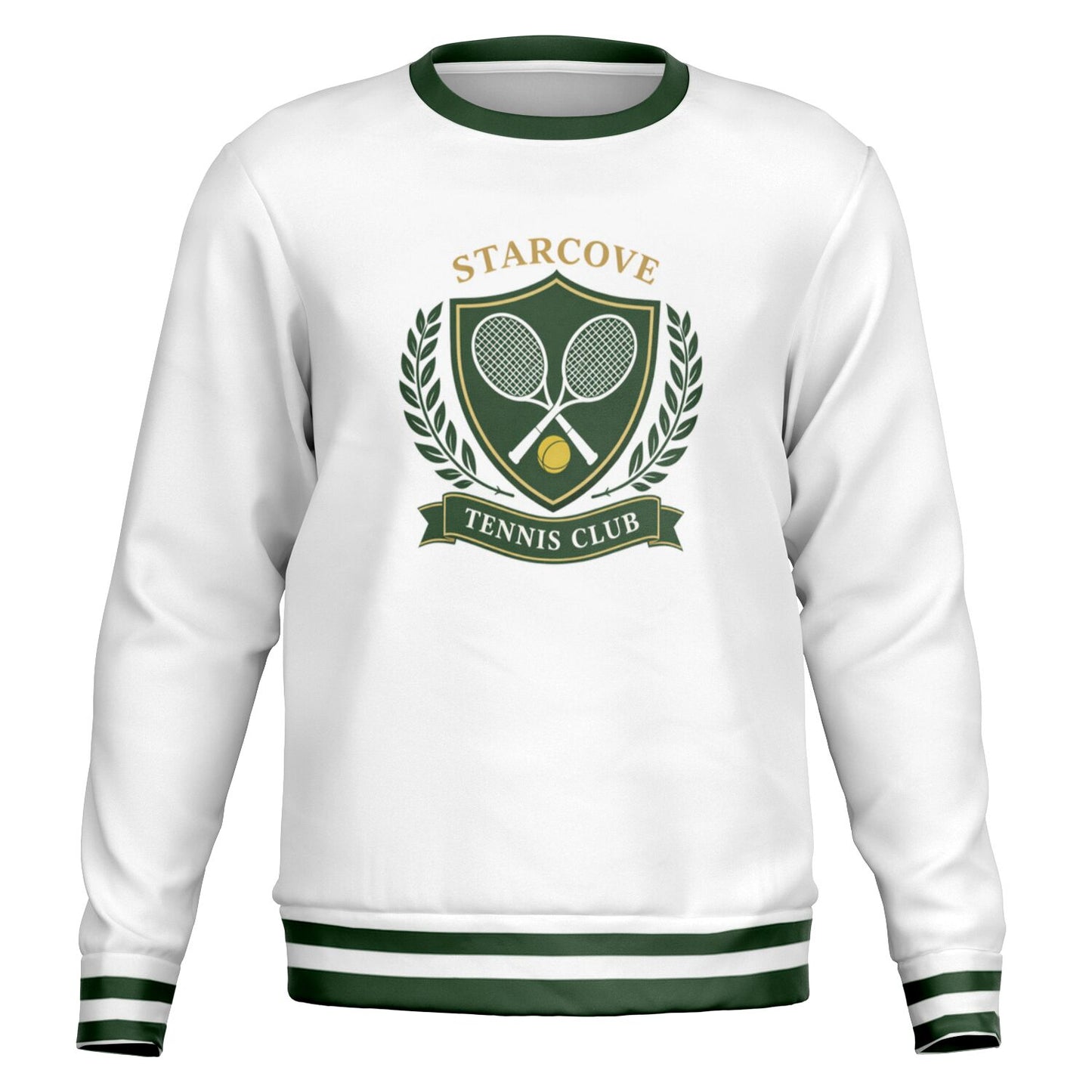 Tennis Club Sweatshirt, Preppy Sports White Green Graphic Crewneck Fleece Cotton Sweater Jumper Pullover Men Women Adult Designer Top