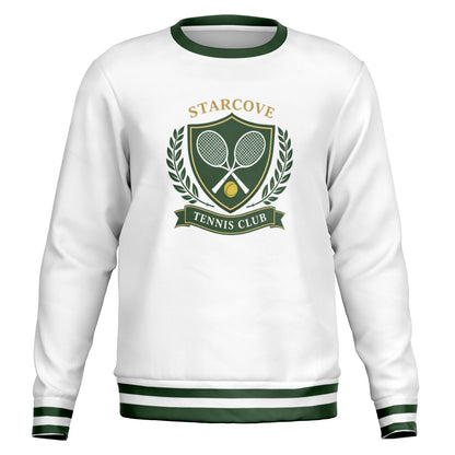 Tennis Club Sweatshirt, Preppy Sports White Green Graphic Crewneck Fleece Cotton Sweater Jumper Pullover Men Women Adult Designer Top
