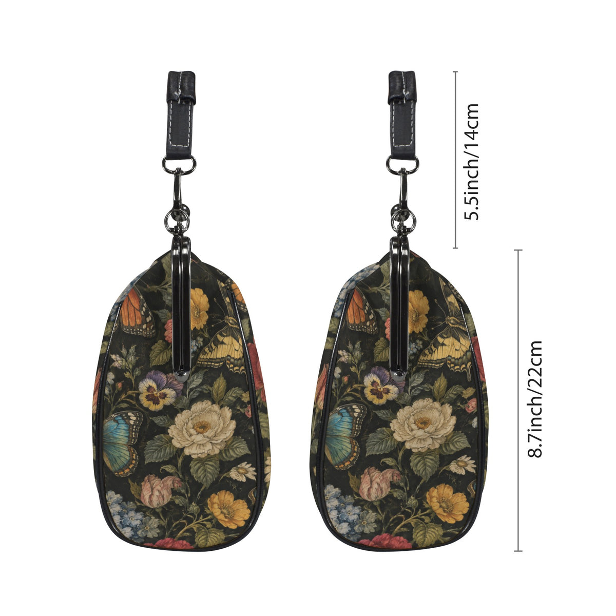 Monarch Butterfly Flowers Kiss Lock Purse Handbag, Floral Retro Print Vegan Leather Vintage Designer Shoulder Crossbody Top Handle Clasp Bag