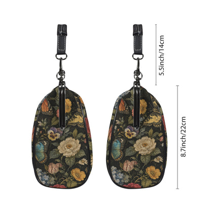 Monarch Butterfly Flowers Kiss Lock Purse Handbag, Floral Retro Print Vegan Leather Vintage Designer Shoulder Crossbody Top Handle Clasp Bag