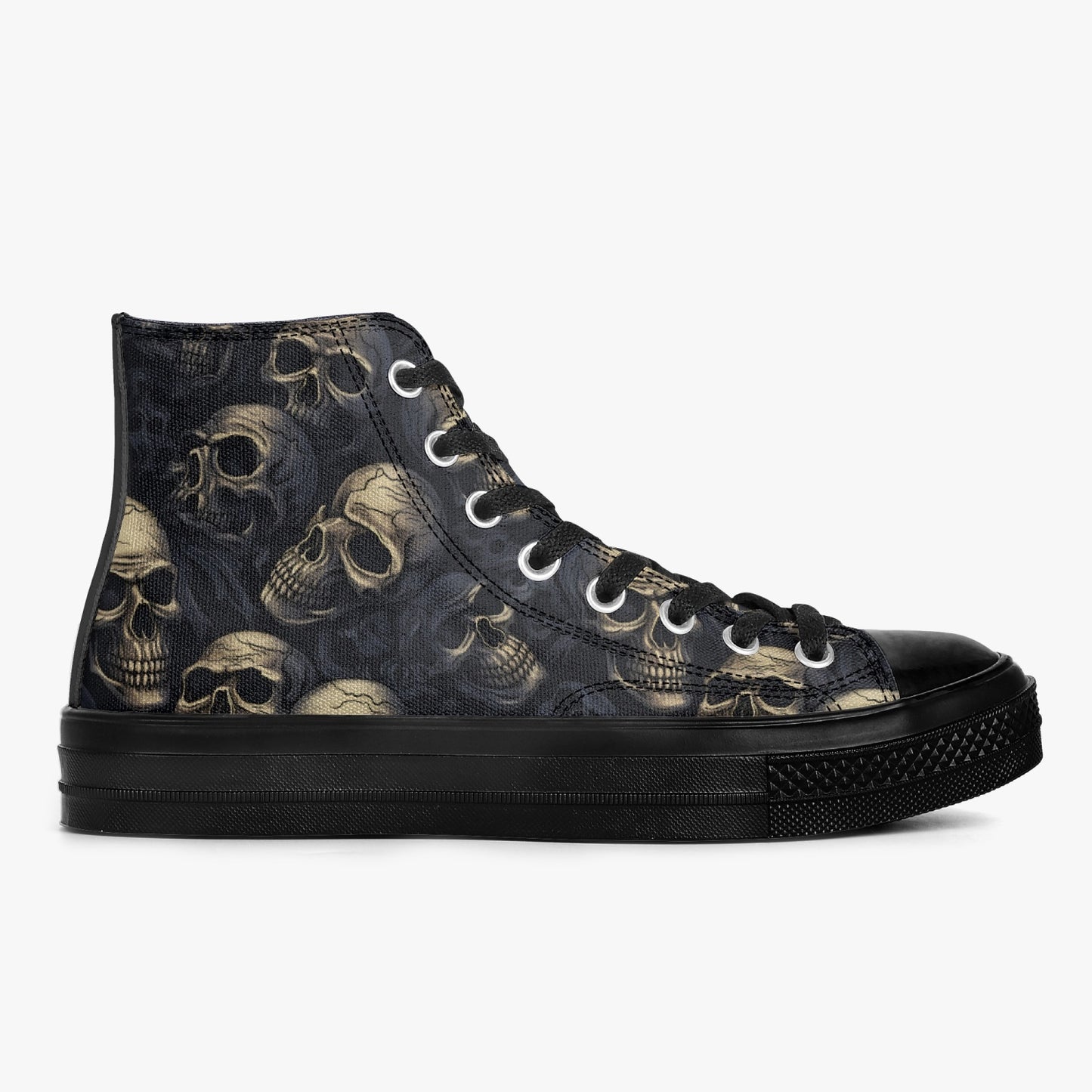 Skulls Men High Top Shoes, Skeleton Horror Halloween Gothic Lace Up Sneakers Footwear Rave Canvas Streetwear Black Designer Starcove Fashion