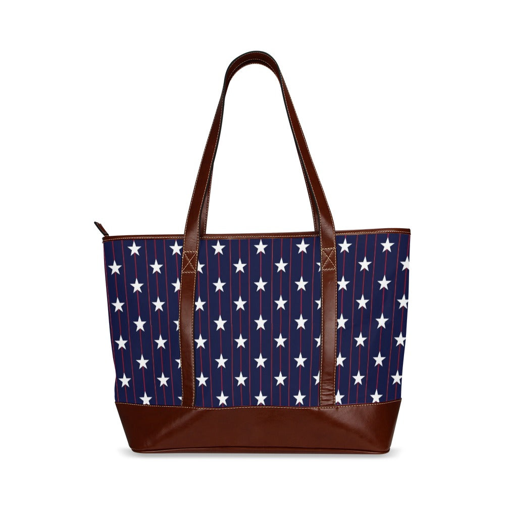 American Stars Canvas Tote Bag with Zipper, Red White Blue Waterproof Pockets Print Beach Pool Designer Fabric Shoulder Handbag Women Purse - Starcove Fashion