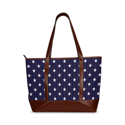 American Stars Canvas Tote Bag with Zipper, Red White Blue Waterproof Pockets Print Beach Pool Designer Fabric Shoulder Handbag Women Purse - Starcove Fashion