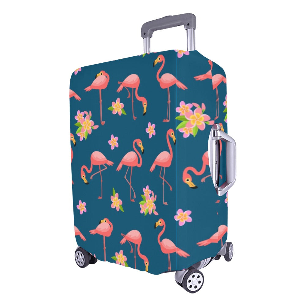 Flamingo Luggage Cover, Flowers Pink Tropical Blue Aesthetic Print Suitcase Carry On Bag Washable Protector Travel Designer Zipper Gift
