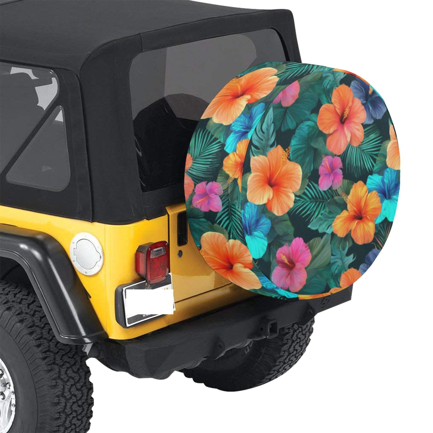 Hibiscus Spare Tire Cover, Hawaiian Tropical Floral Flowers Colorful Wheel Accessories Unique Design Backup Camera Hole Trailer Back Women - Starcove Fashion