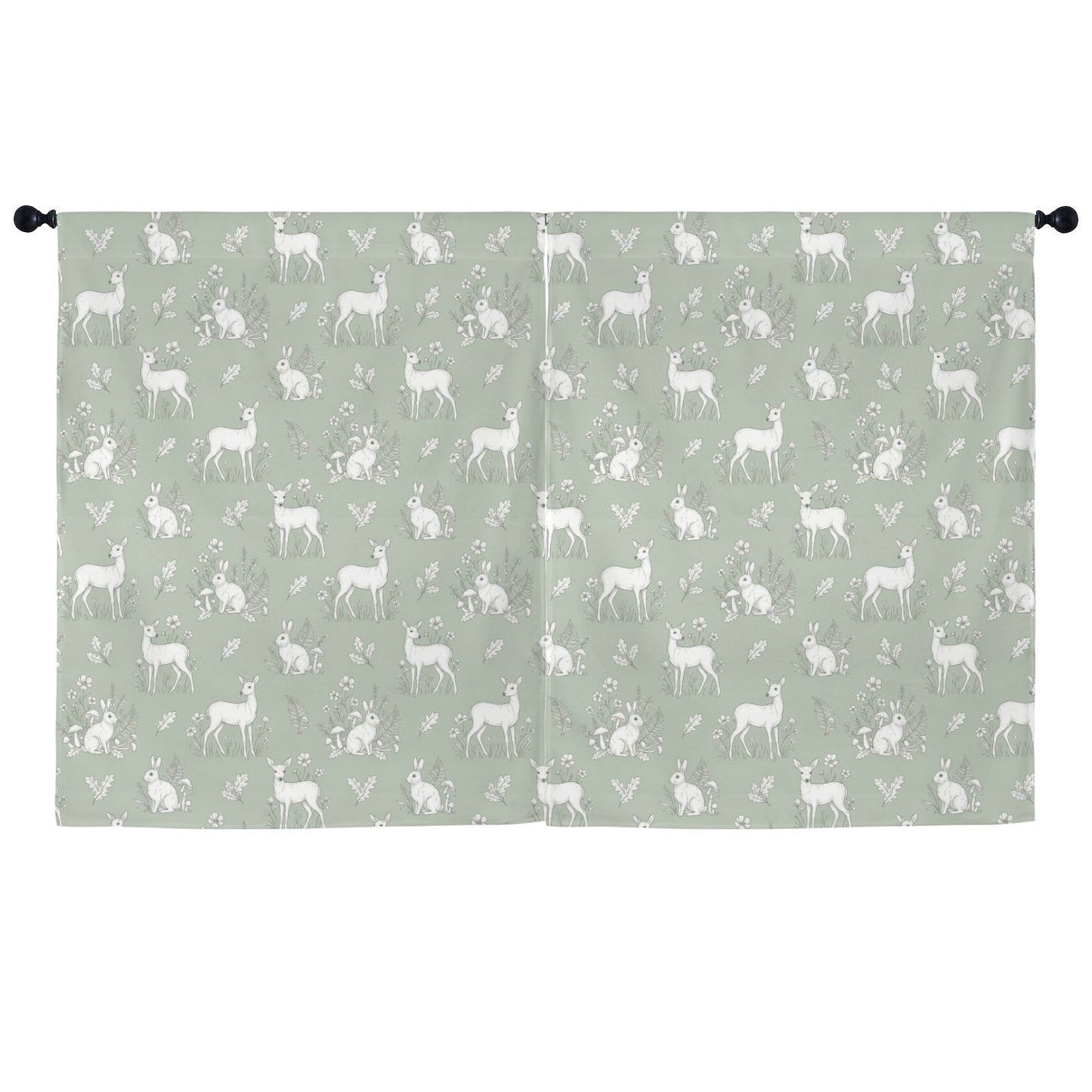Woodland Print Window Curtain, Sage Green Animals Bedroom Kids Nursery Kitchen Living Room Bathroom Fabric Patterned Unique Rod Pocket Decor - Starcove Fashion